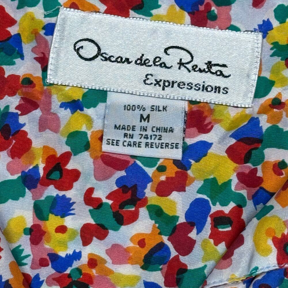 Oscar de la Renta Expressions 80s / 90s Silk Multicolor Print Pajama Set Medium - Picture 2 of 10